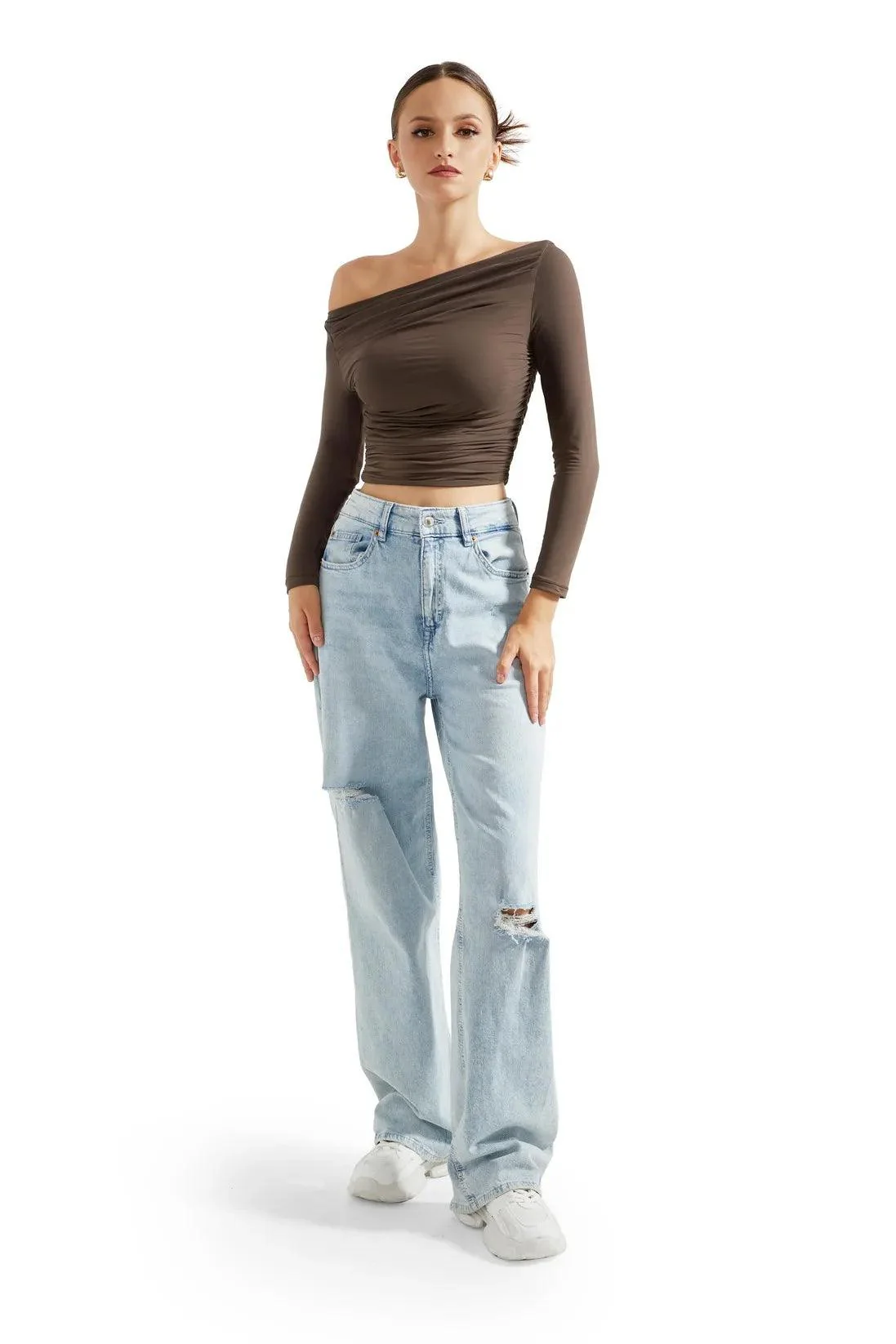 Buttery Soft Ruched Off Shoulder Shirt - Long Sleeve - Image 15