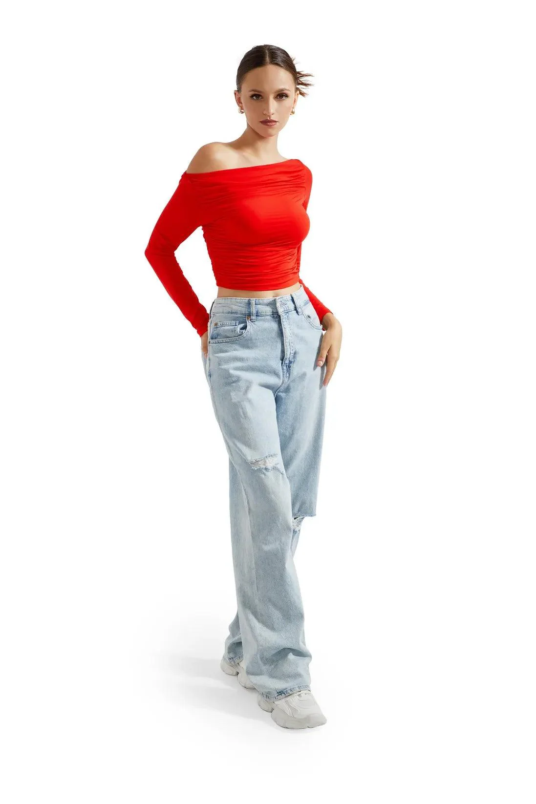 Buttery Soft Ruched Off Shoulder Shirt - Long Sleeve - Image 23