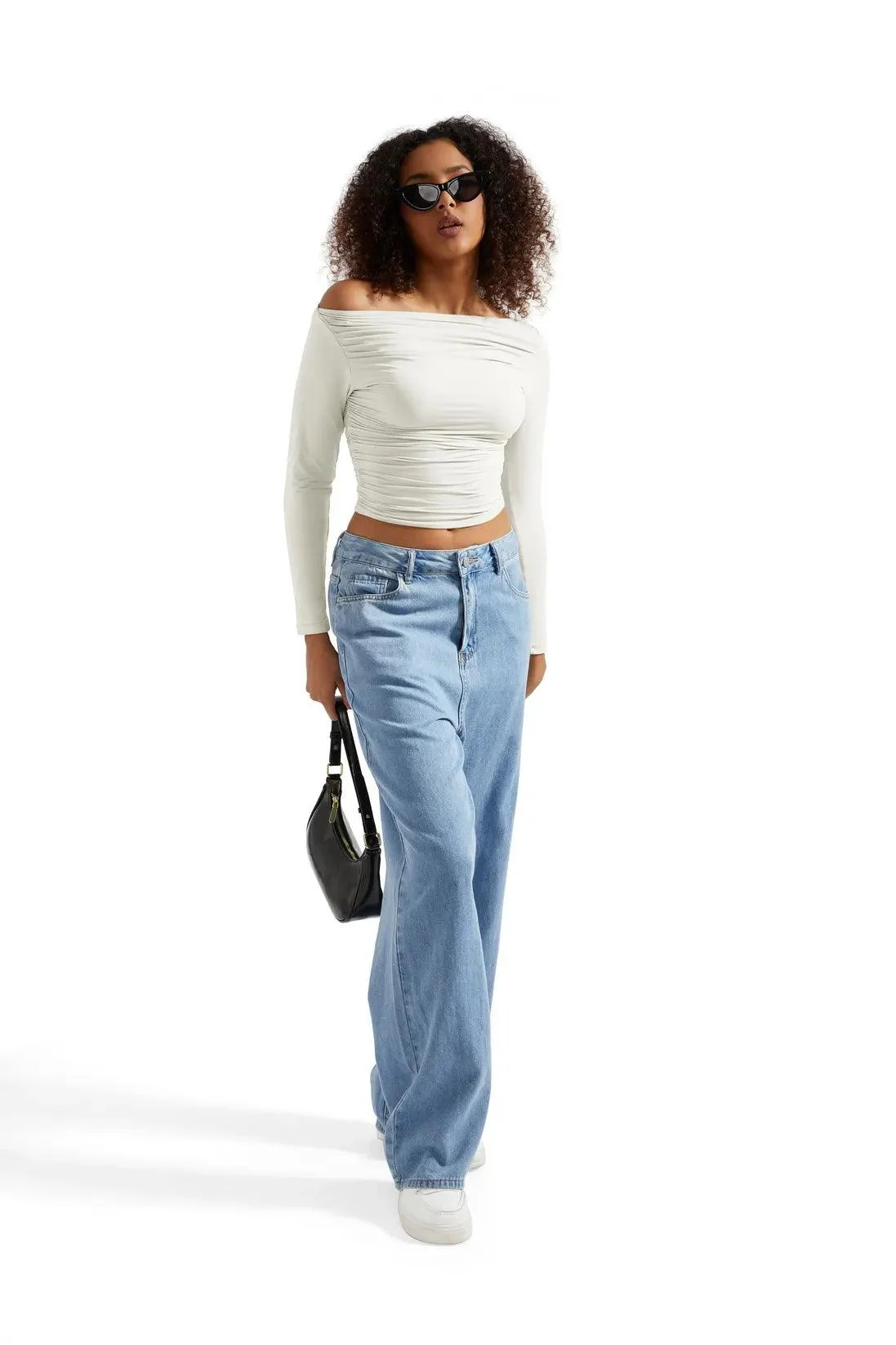 Buttery Soft Ruched Off Shoulder Shirt - Long Sleeve - Image 28