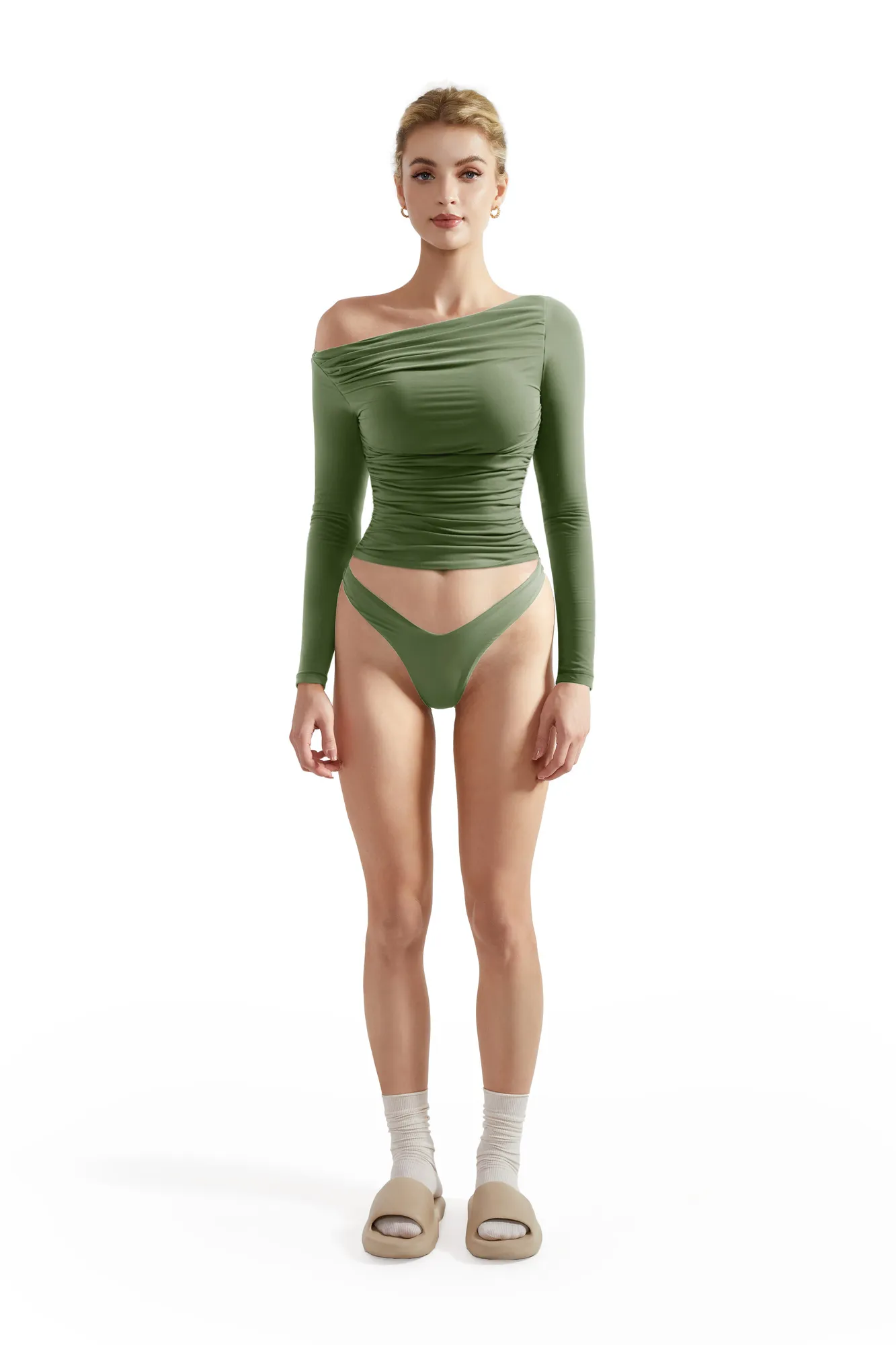 Buttery Soft Ruched Off Shoulder Shirt - Long Sleeve - Image 39