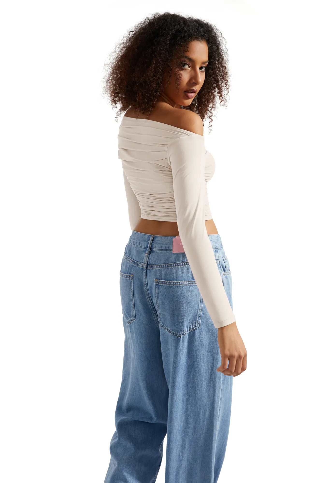 Buttery Soft Ruched Off Shoulder Shirt - Long Sleeve - Image 61