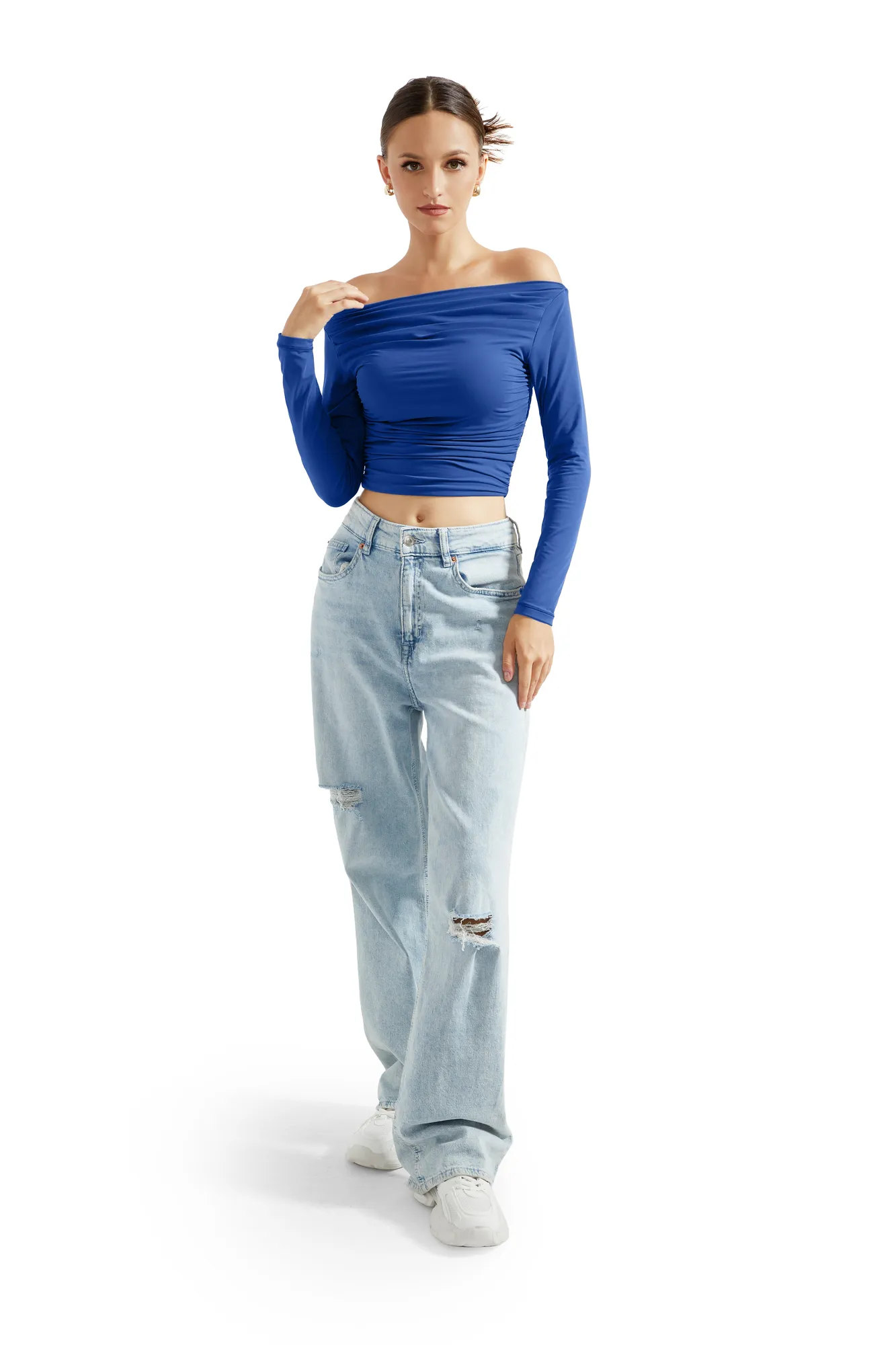 Buttery Soft Ruched Off Shoulder Shirt - Long Sleeve - Image 70