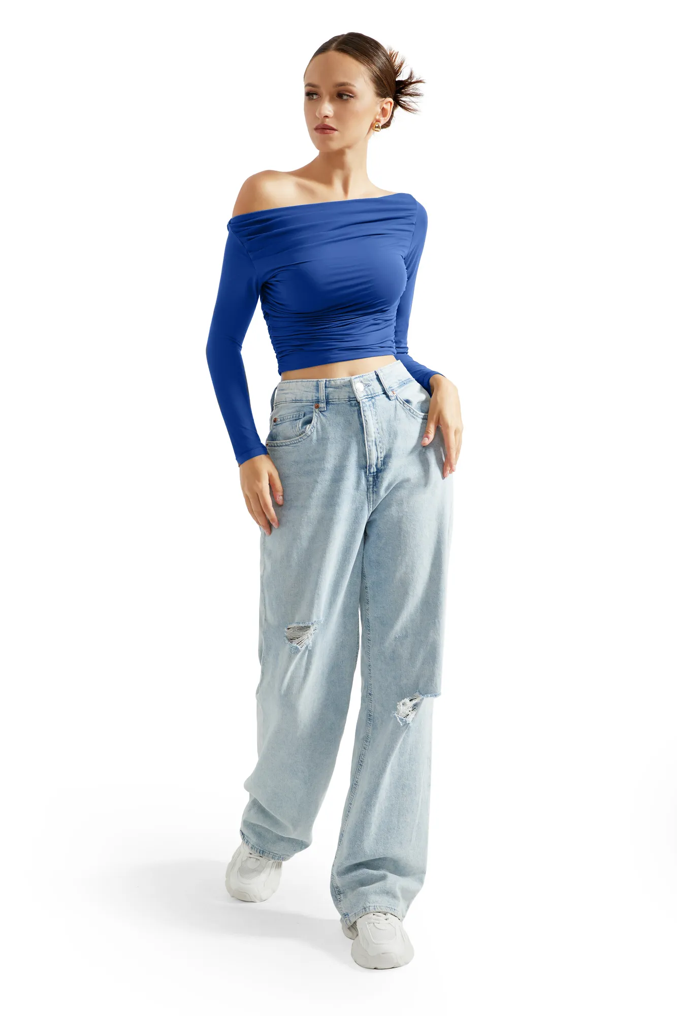 Buttery Soft Ruched Off Shoulder Shirt - Long Sleeve - Image 72