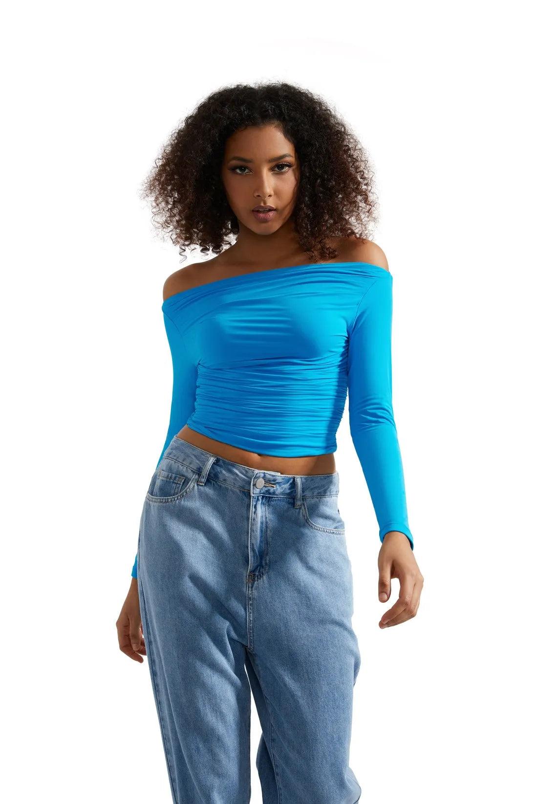 Buttery Soft Ruched Off Shoulder Shirt - Long Sleeve - Image 8