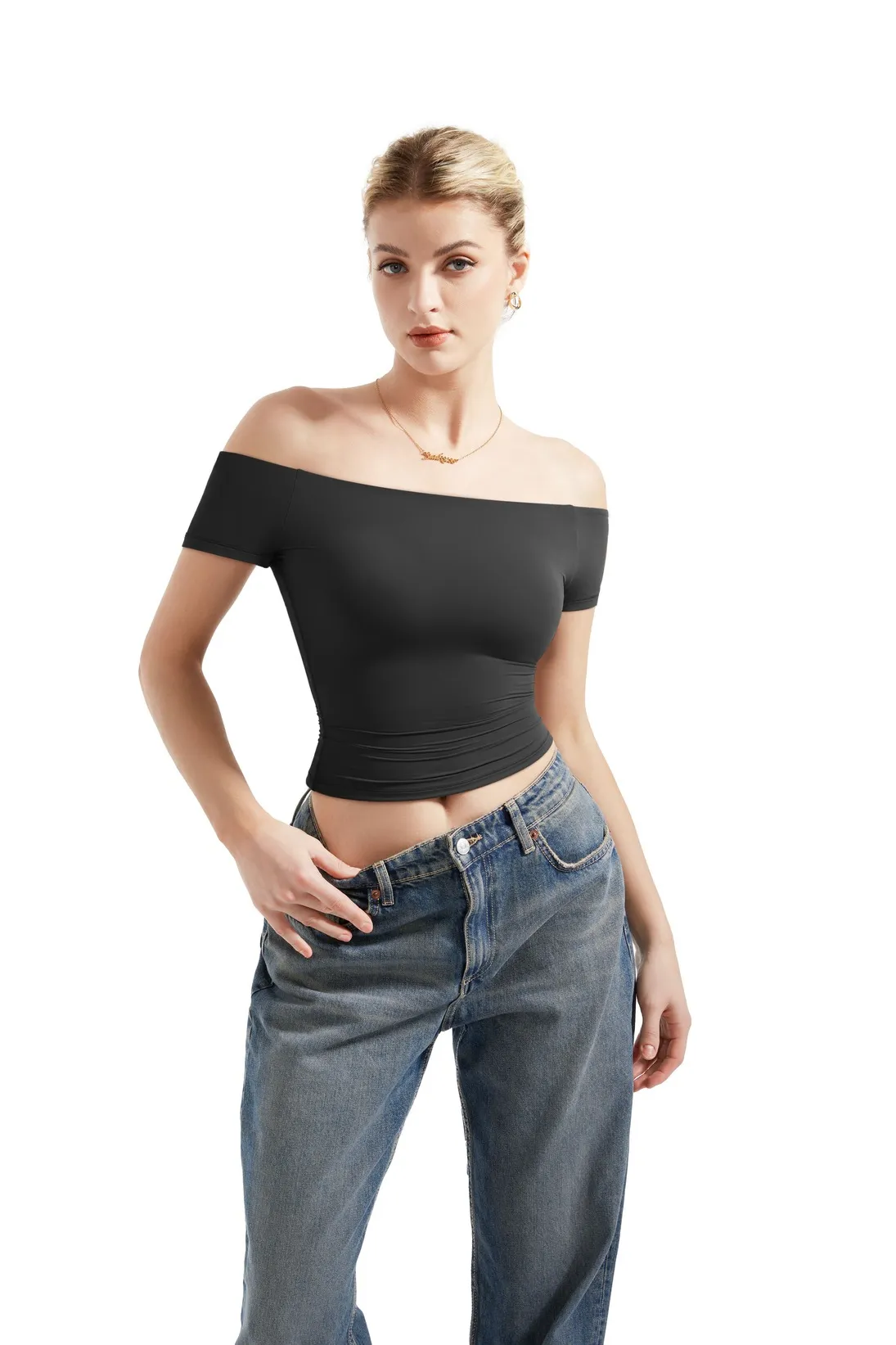Buttery Soft Off Shoulder Shirt - Short Sleeve - Image 17