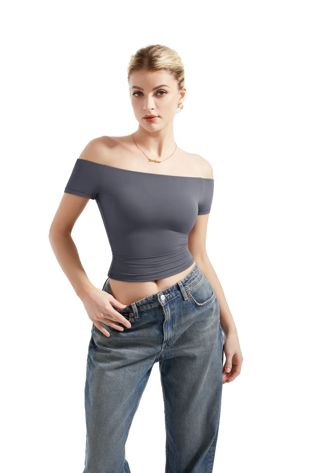 Buttery Soft Off Shoulder Shirt - Short Sleeve - Image 28