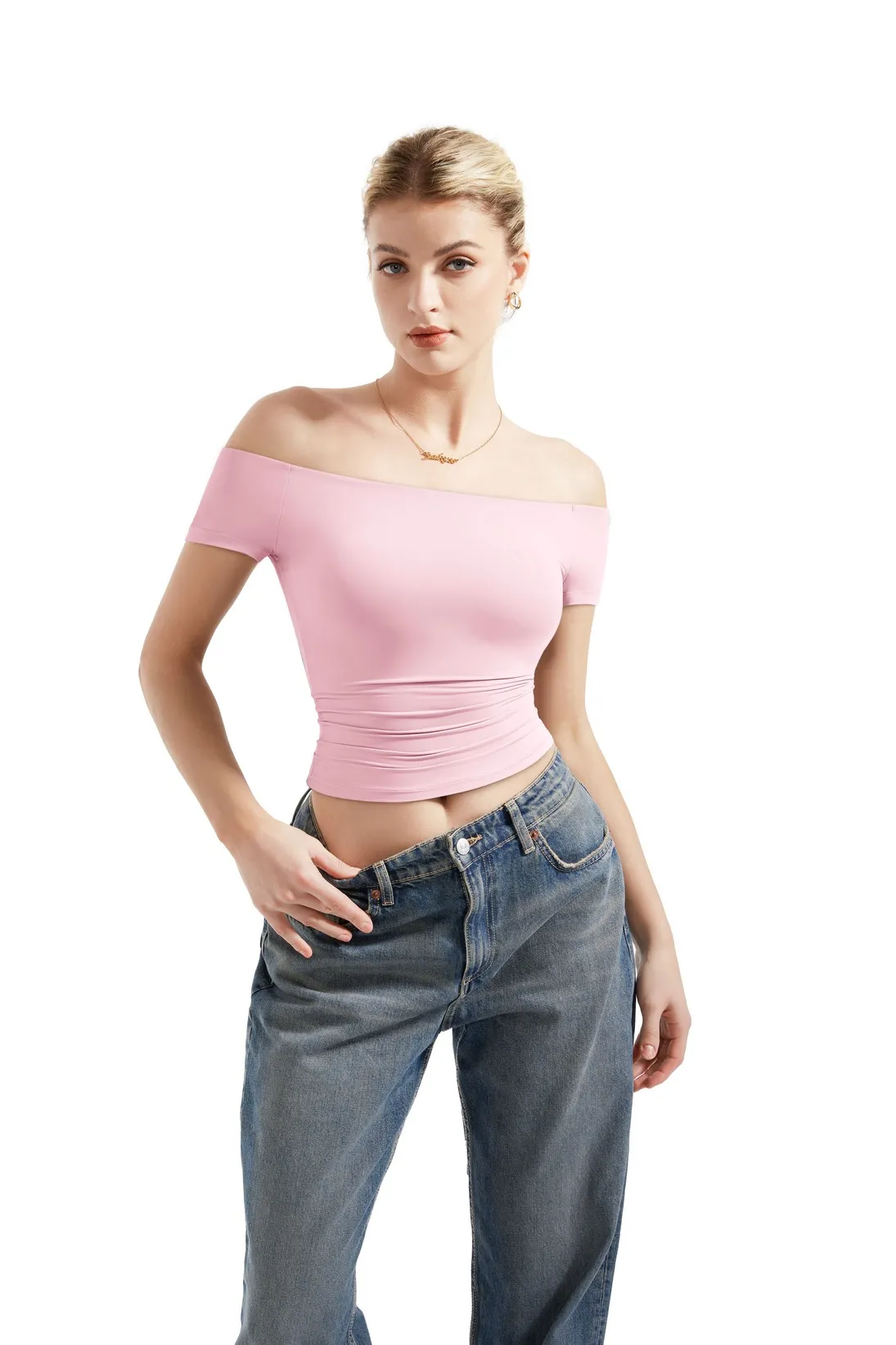 Buttery Soft Off Shoulder Shirt - Short Sleeve - Image 5