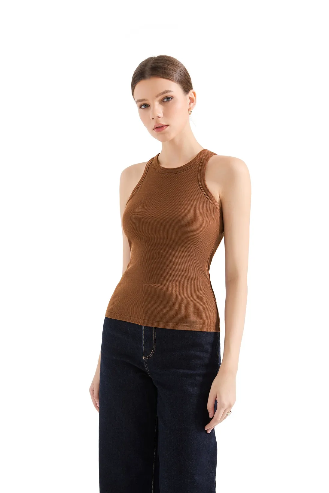 Cotton Ribbed Crew Neck Tank Top - Image 17