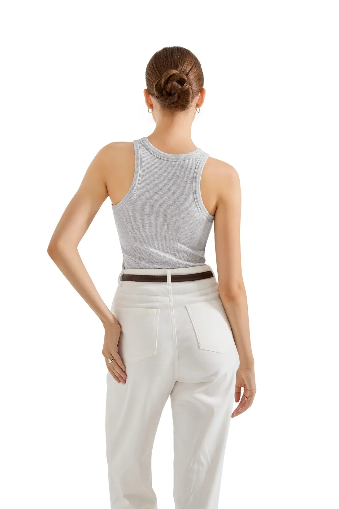 Cotton Ribbed Crew Neck Tank Top - Image 22
