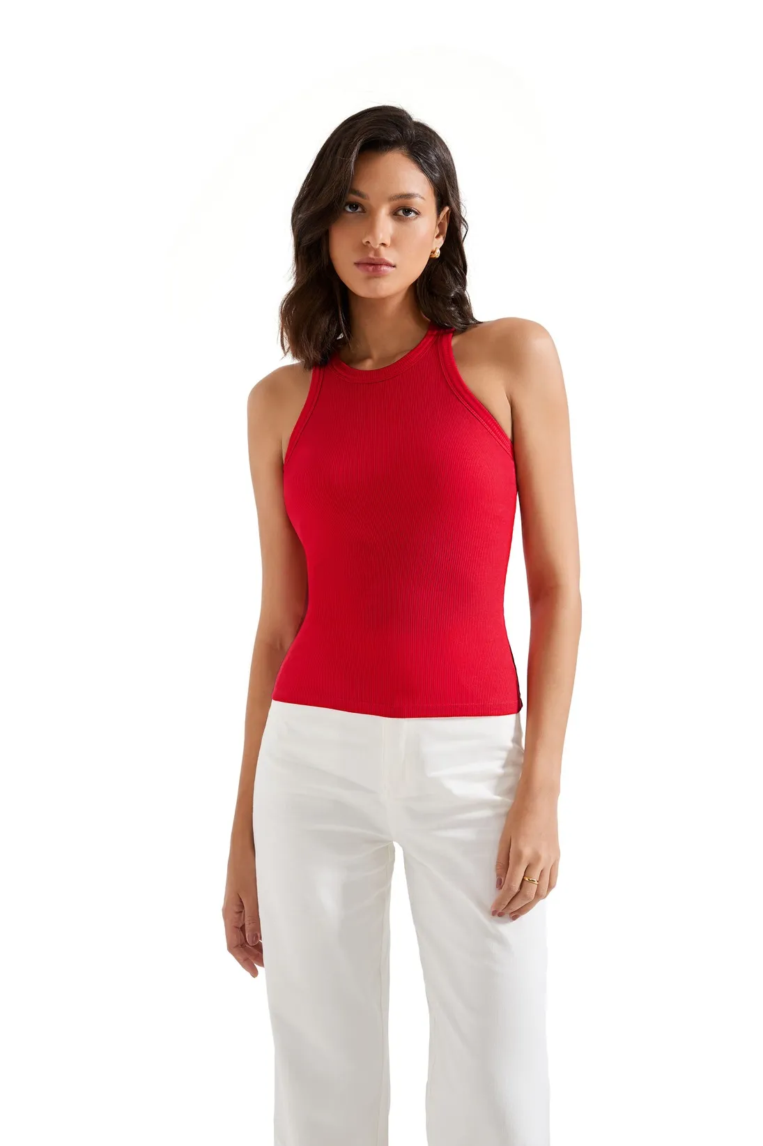 Cotton Ribbed Crew Neck Tank Top - Image 29