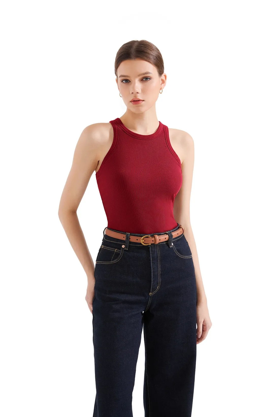 Cotton Ribbed Crew Neck Tank Top - Image 41