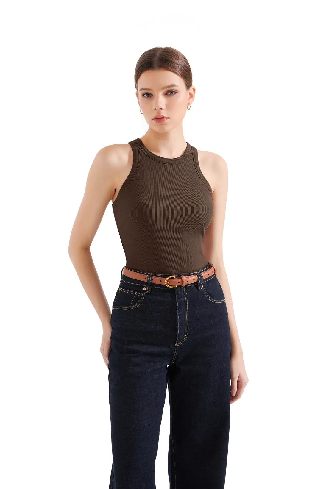 Cotton Ribbed Crew Neck Tank Top - Image 54