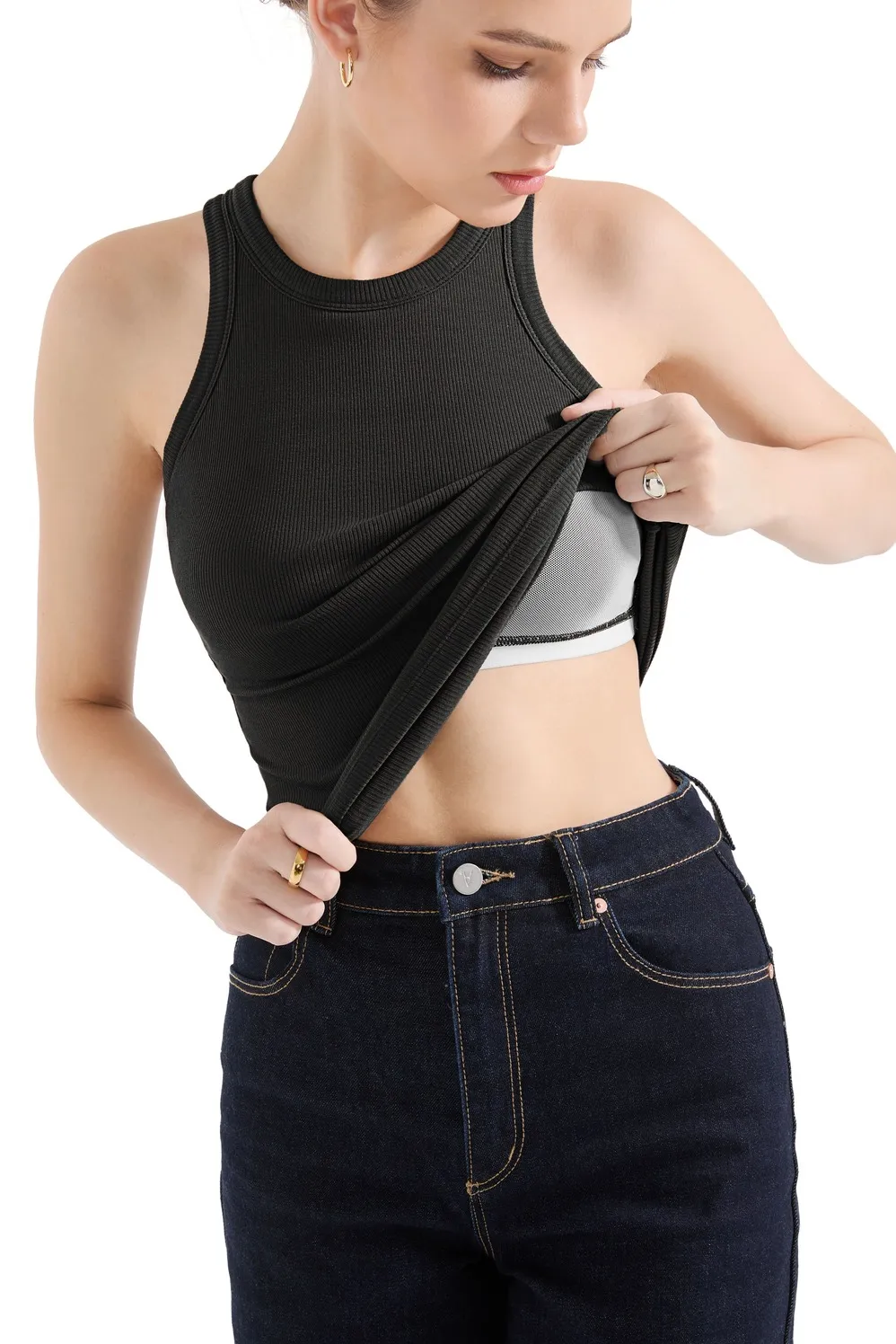 Cotton Ribbed Crew Neck Tank Top - Image 6