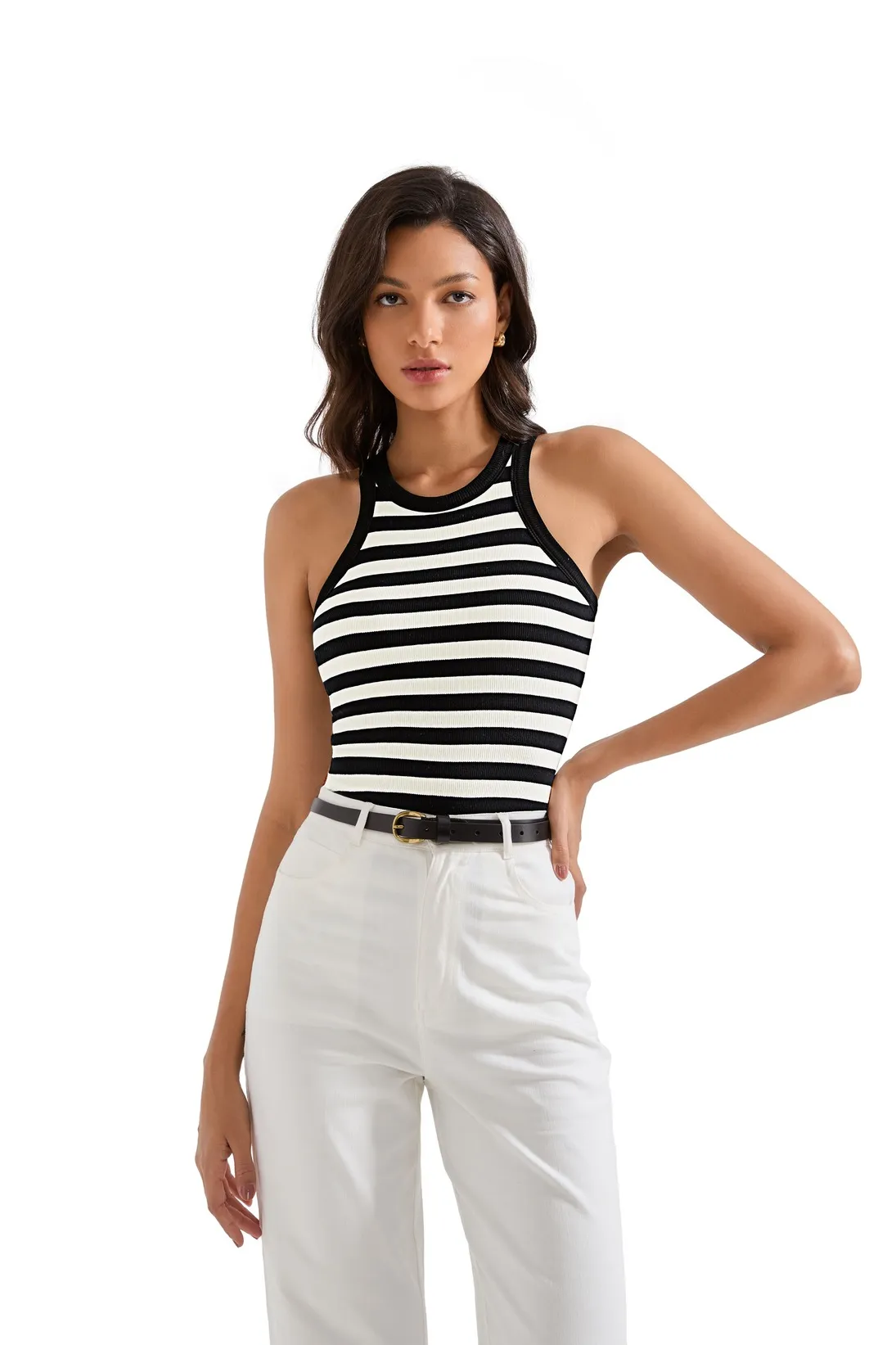 Cotton Ribbed Crew Neck Tank Top - Image 9