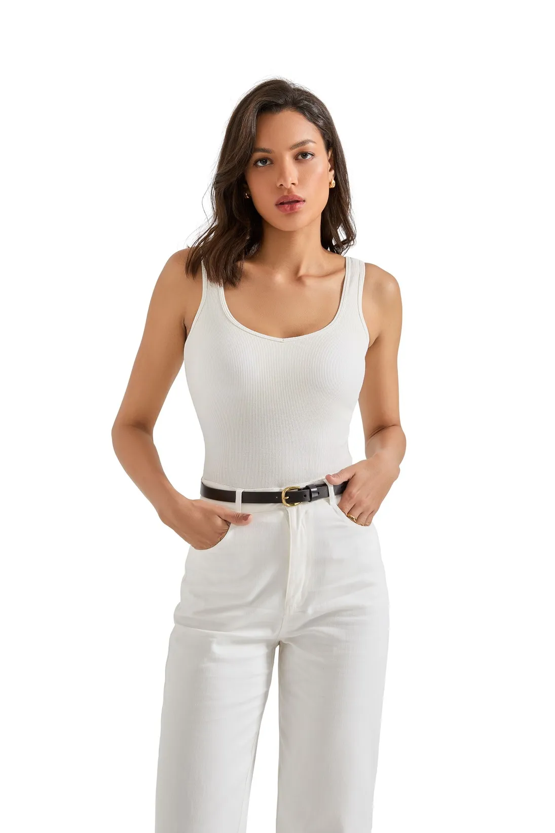 Cotton Ribbed Heart Neck Tank Top - Image 19