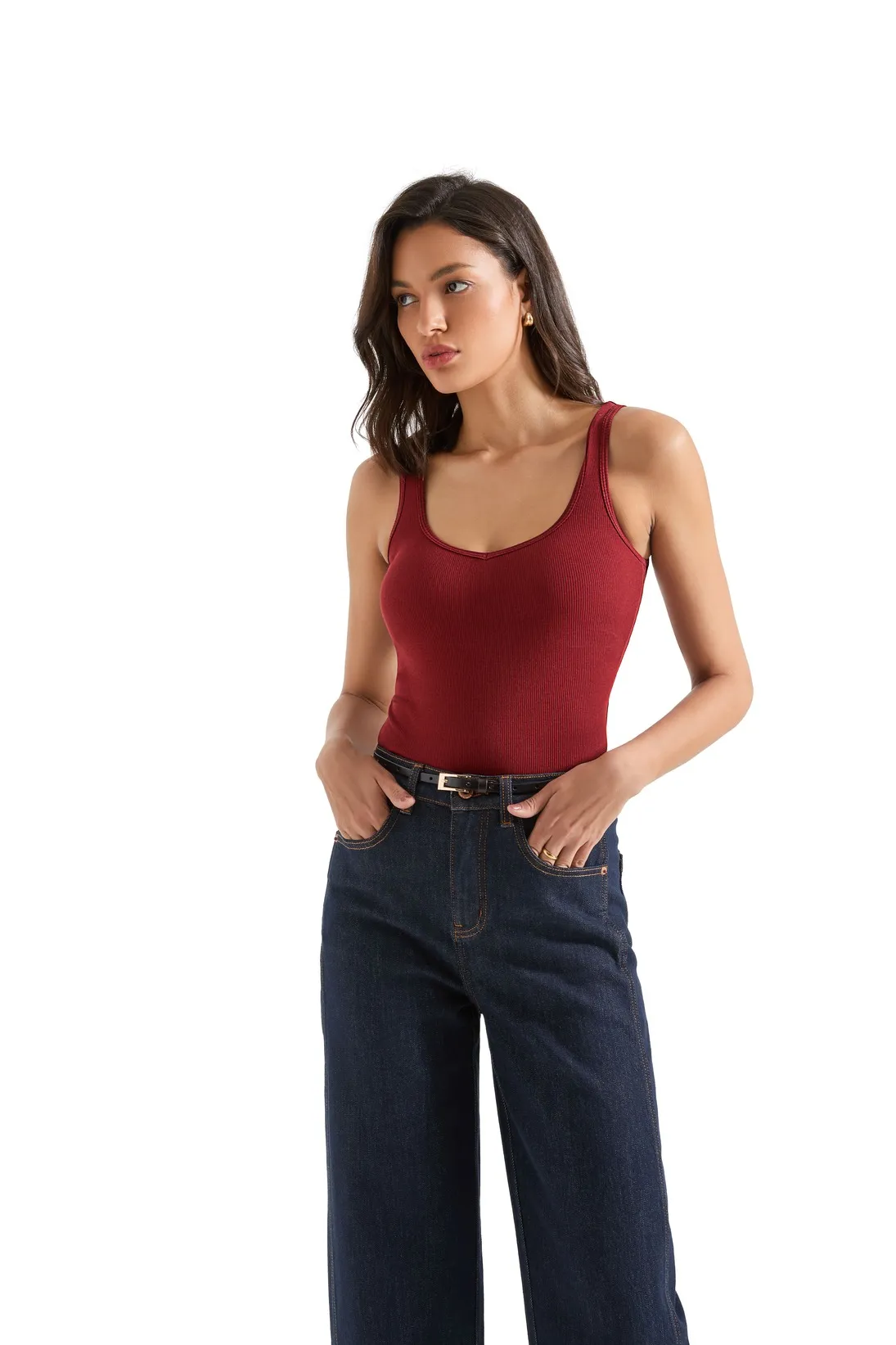 Cotton Ribbed Heart Neck Tank Top - Image 24