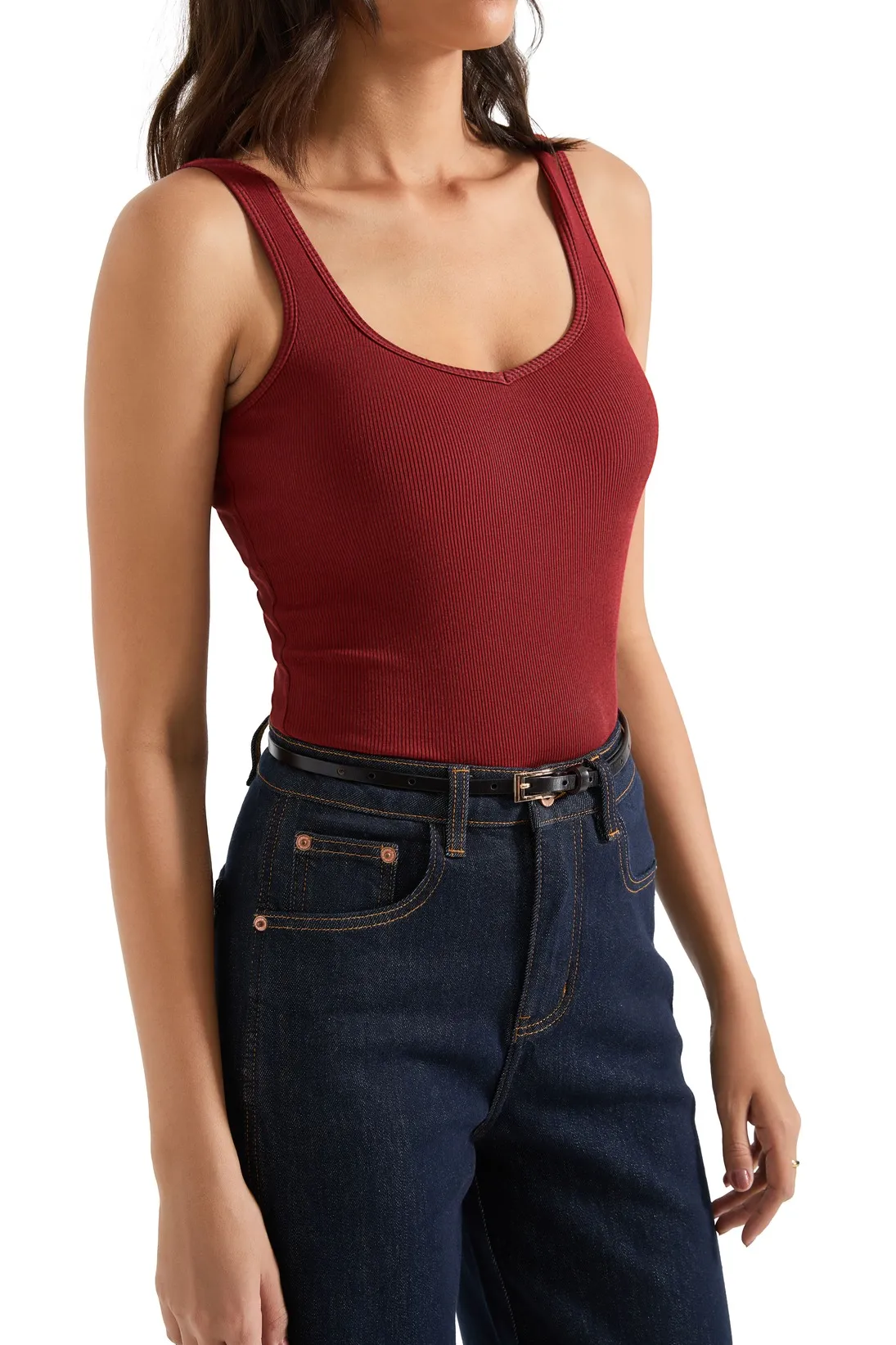 Cotton Ribbed Heart Neck Tank Top - Image 25