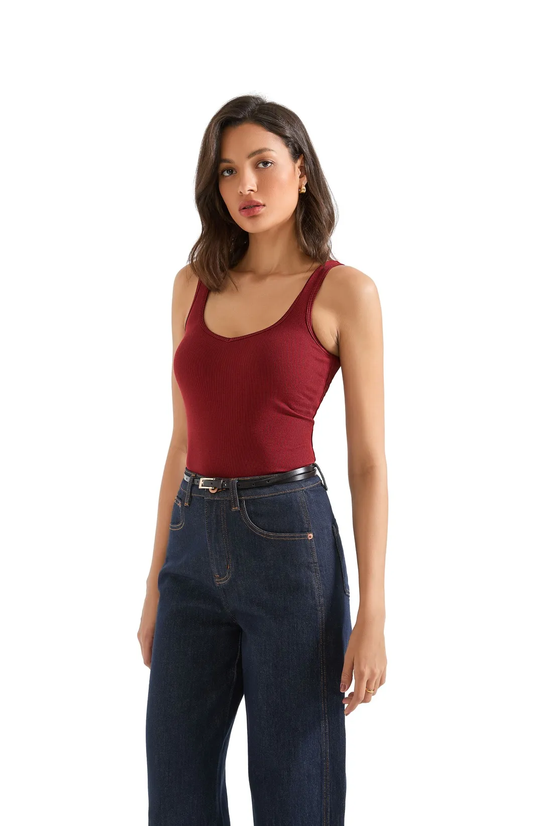 Cotton Ribbed Heart Neck Tank Top - Image 27