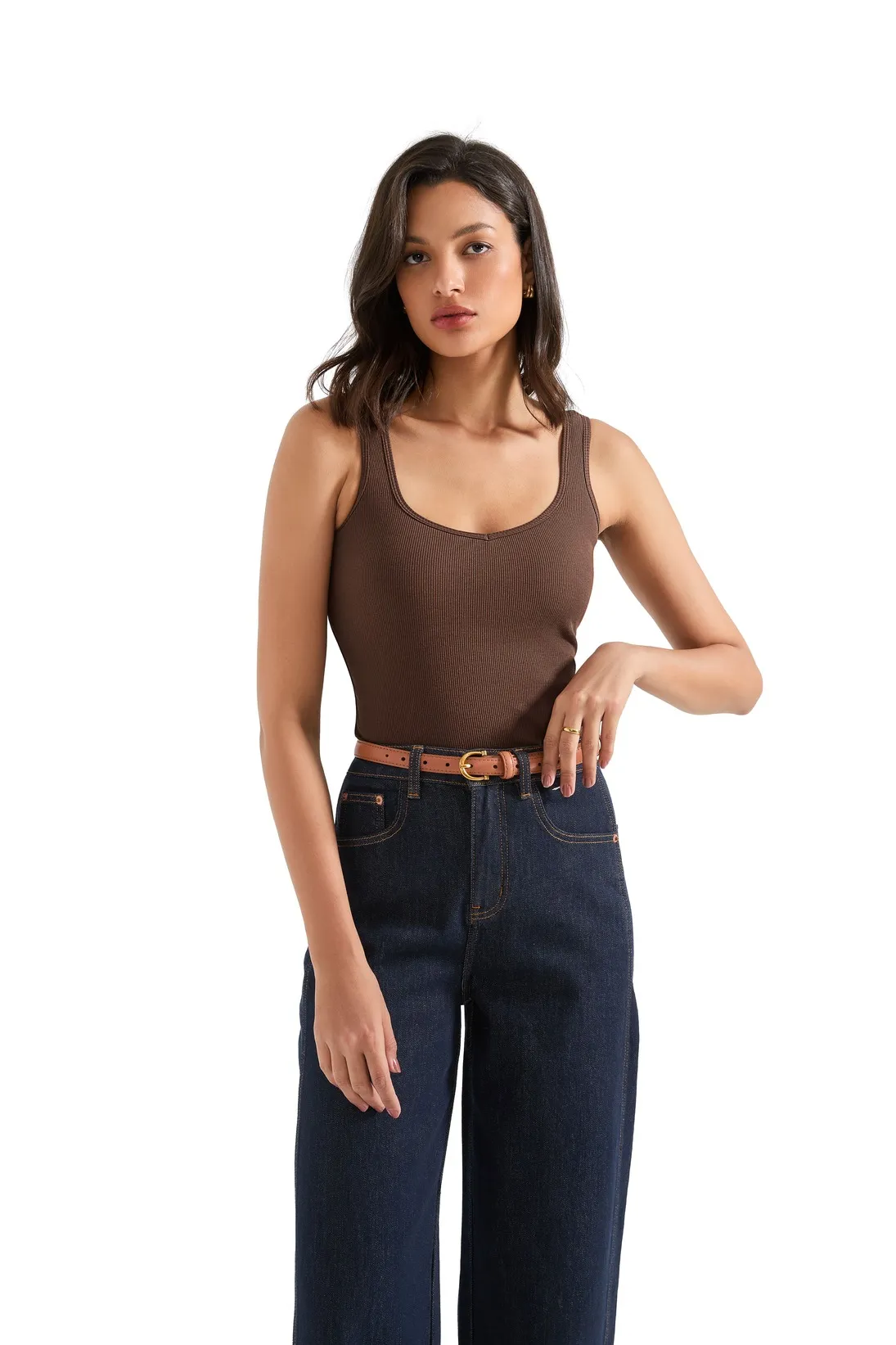 Cotton Ribbed Heart Neck Tank Top - Image 8