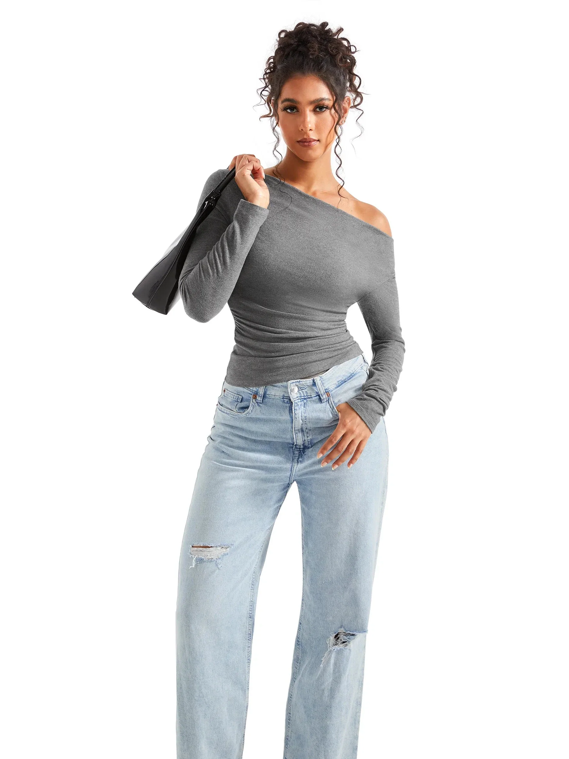 Off Shoulder Cowl Neck Shirt - Long Sleeve - Image 14
