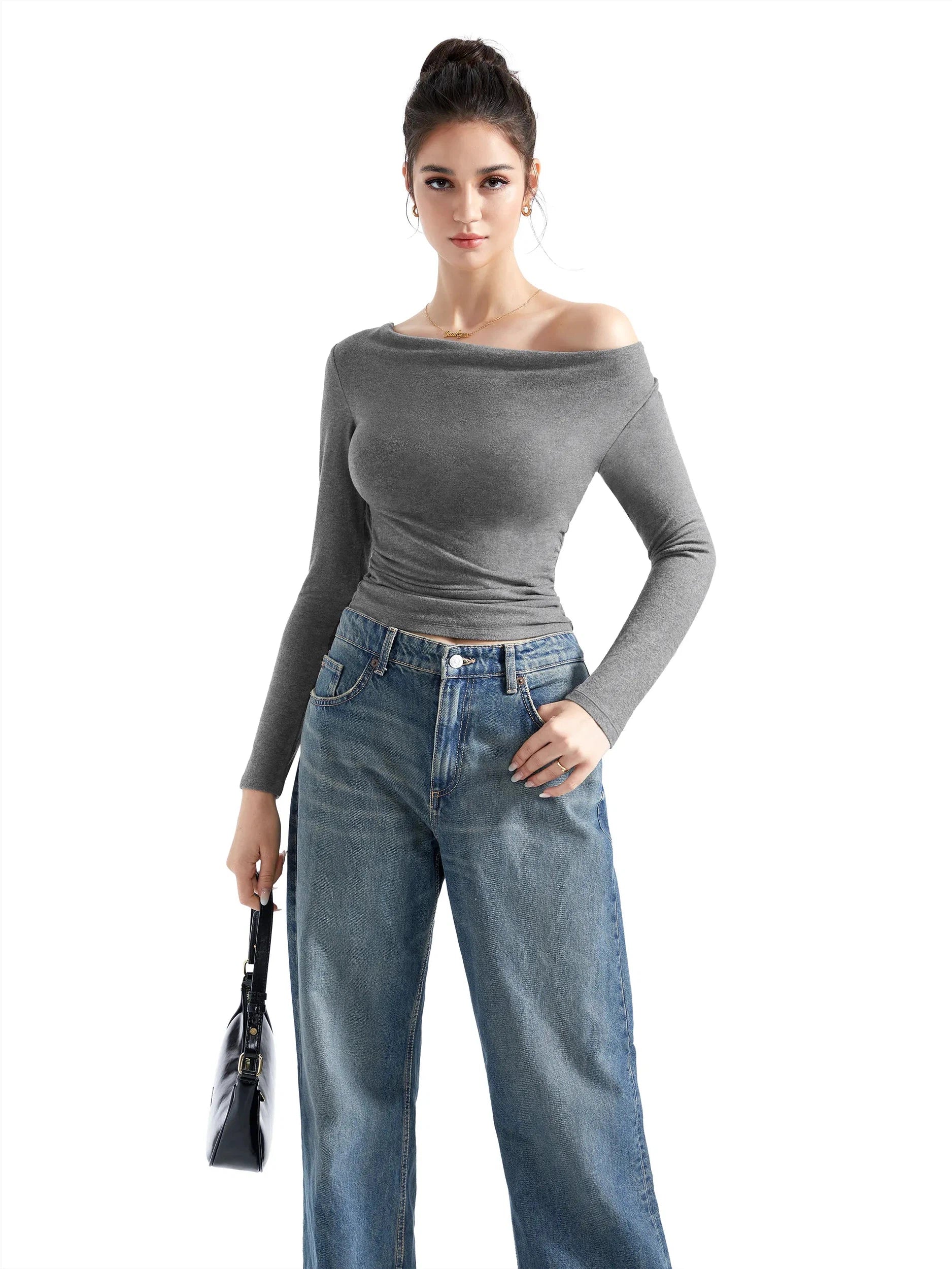 Off Shoulder Cowl Neck Shirt - Long Sleeve - Image 15