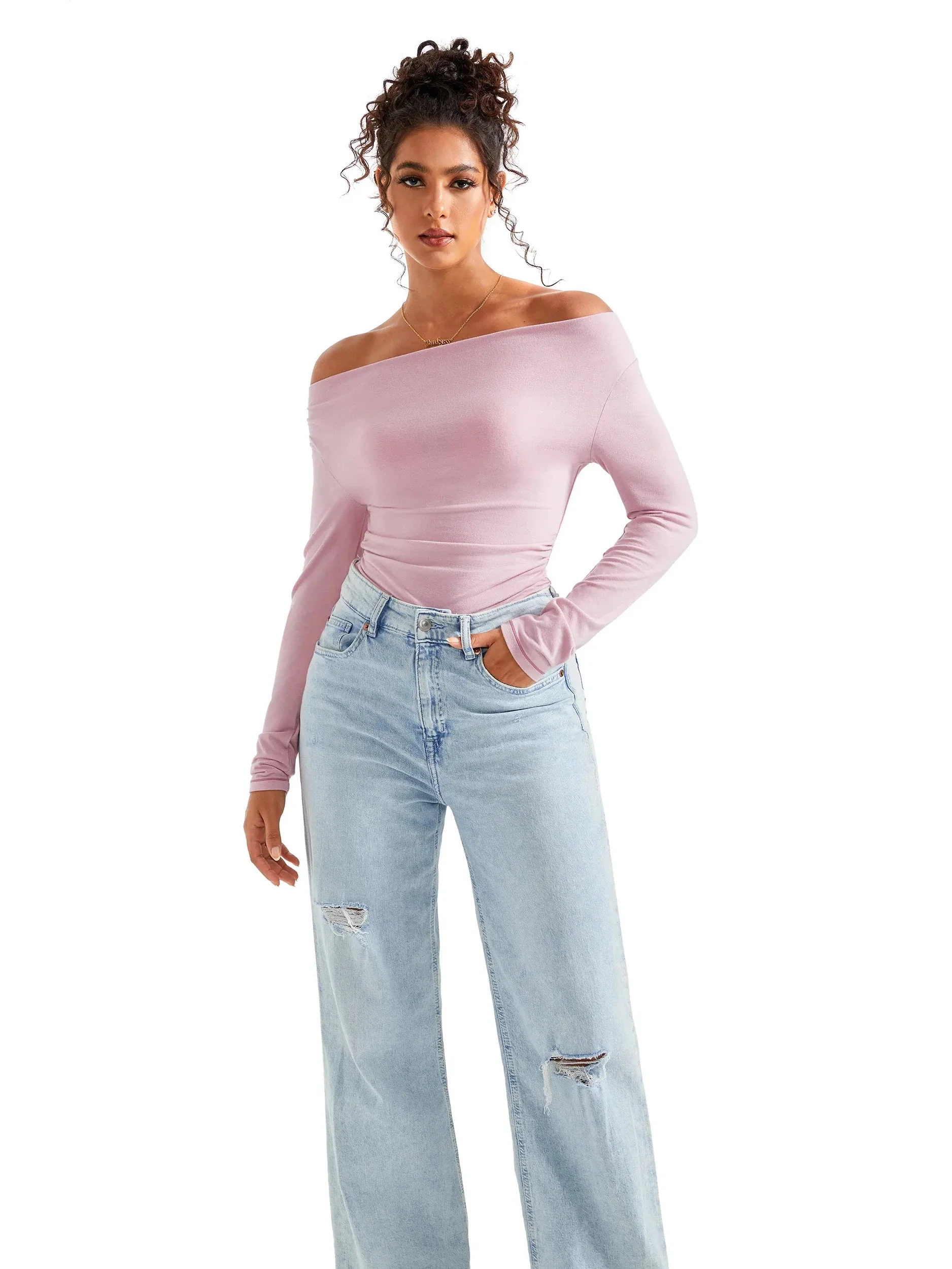 Off Shoulder Cowl Neck Shirt - Long Sleeve - Image 19