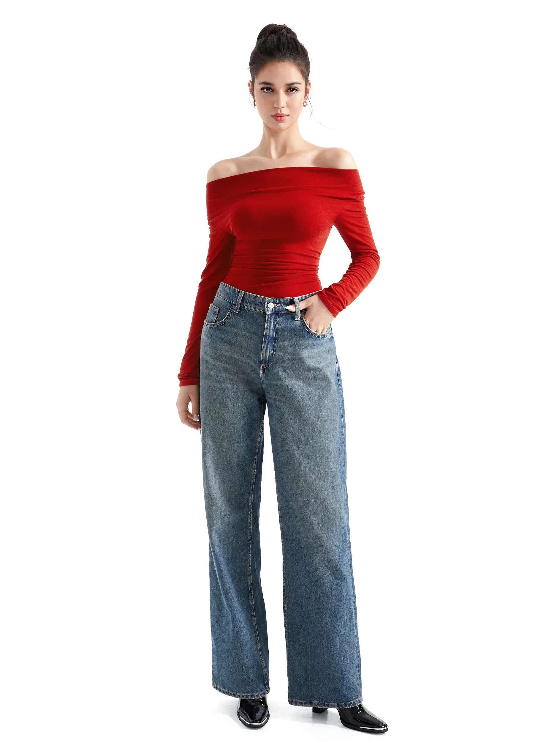 Off Shoulder Cowl Neck Shirt - Long Sleeve - Image 28