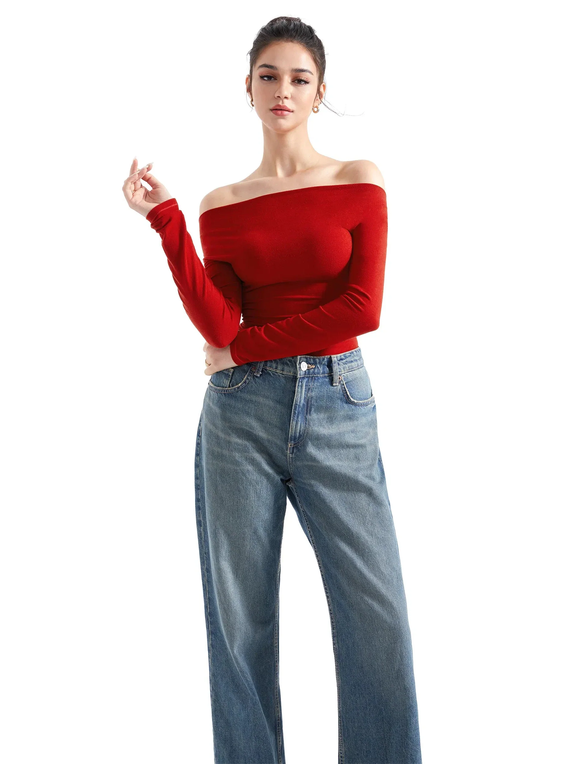 Off Shoulder Cowl Neck Shirt - Long Sleeve - Image 29