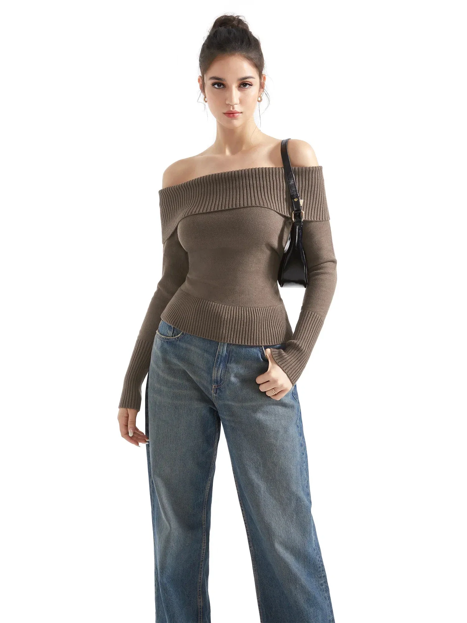 Ribbed Off Shoulder Shirt - Long Sleeve - Image 17