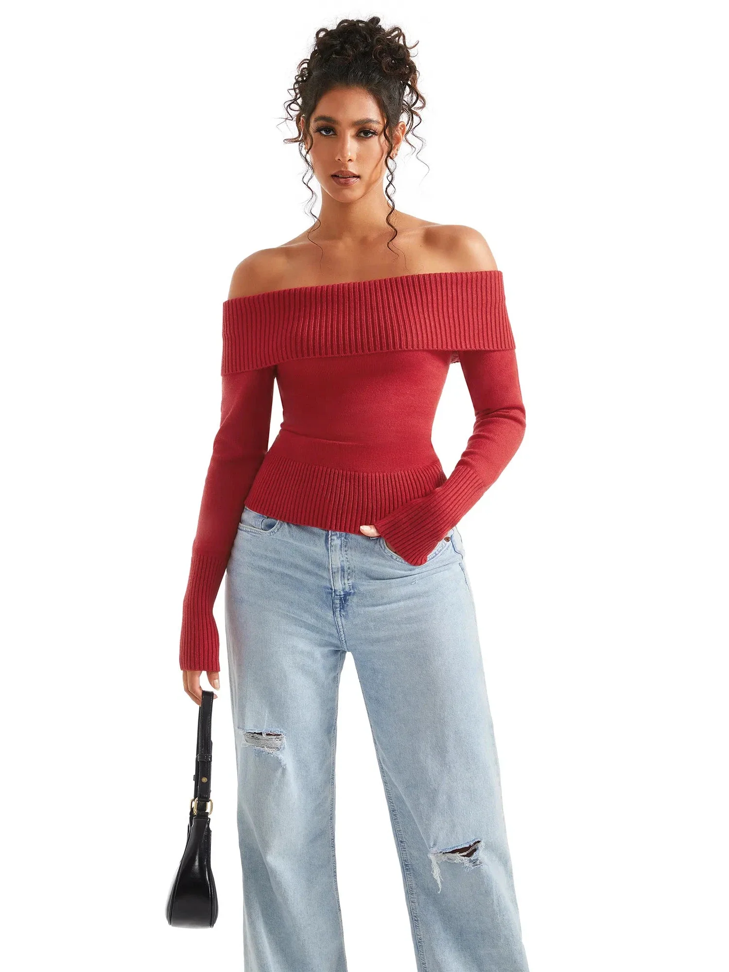 Ribbed Off Shoulder Shirt - Long Sleeve - Image 22