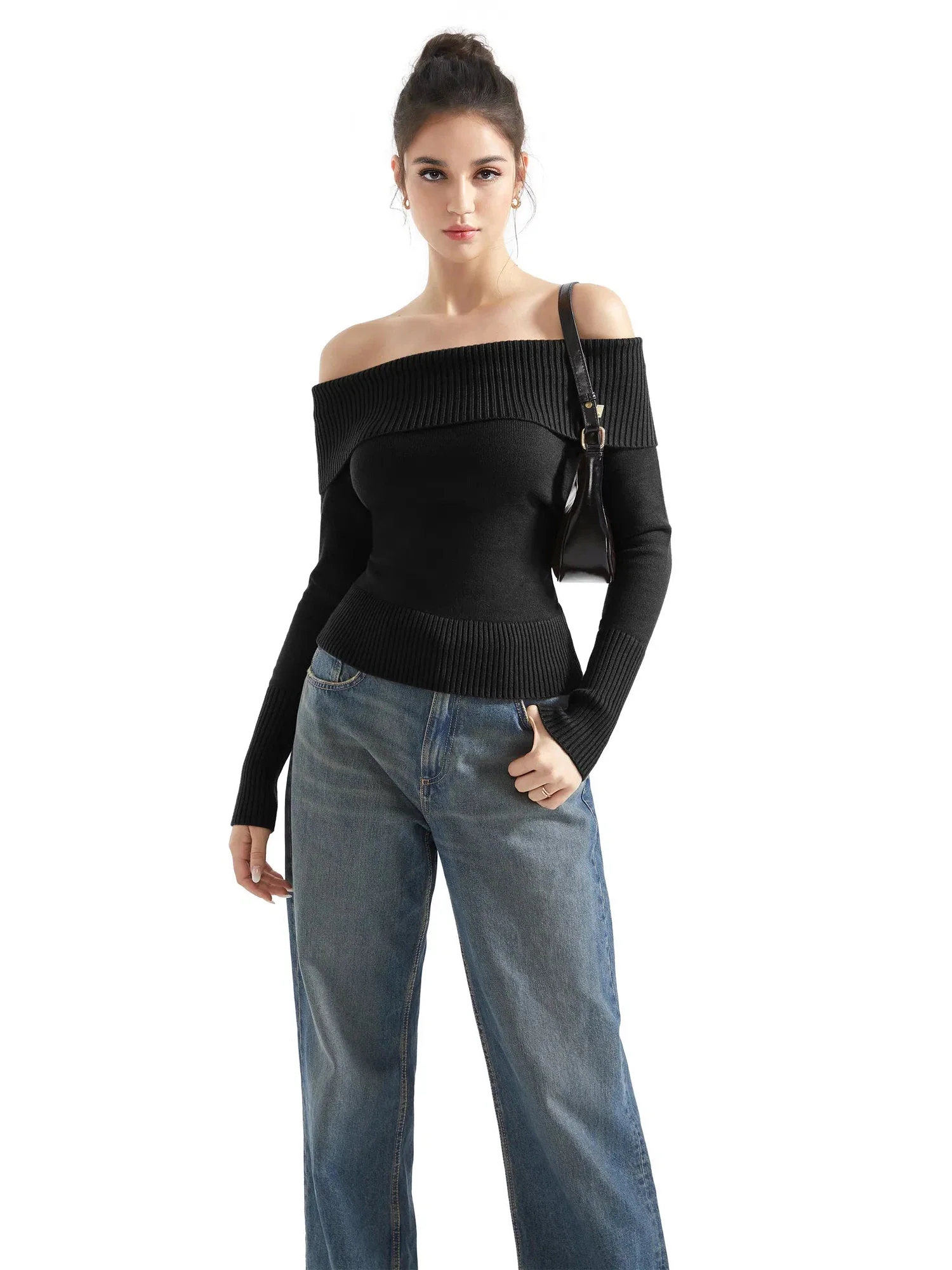 Ribbed Off Shoulder Shirt - Long Sleeve - Image 4
