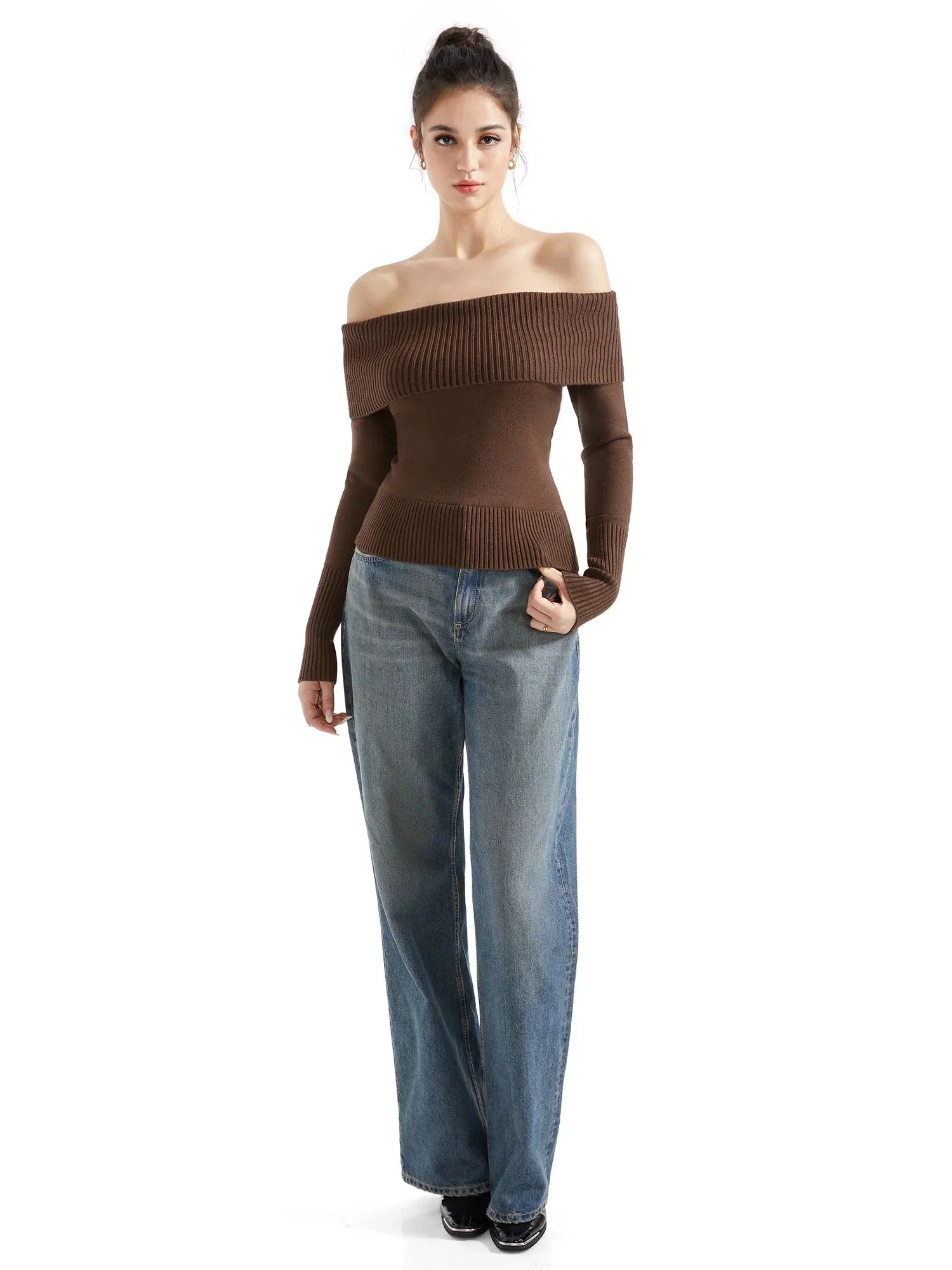 Ribbed Off Shoulder Shirt - Long Sleeve - Image 7