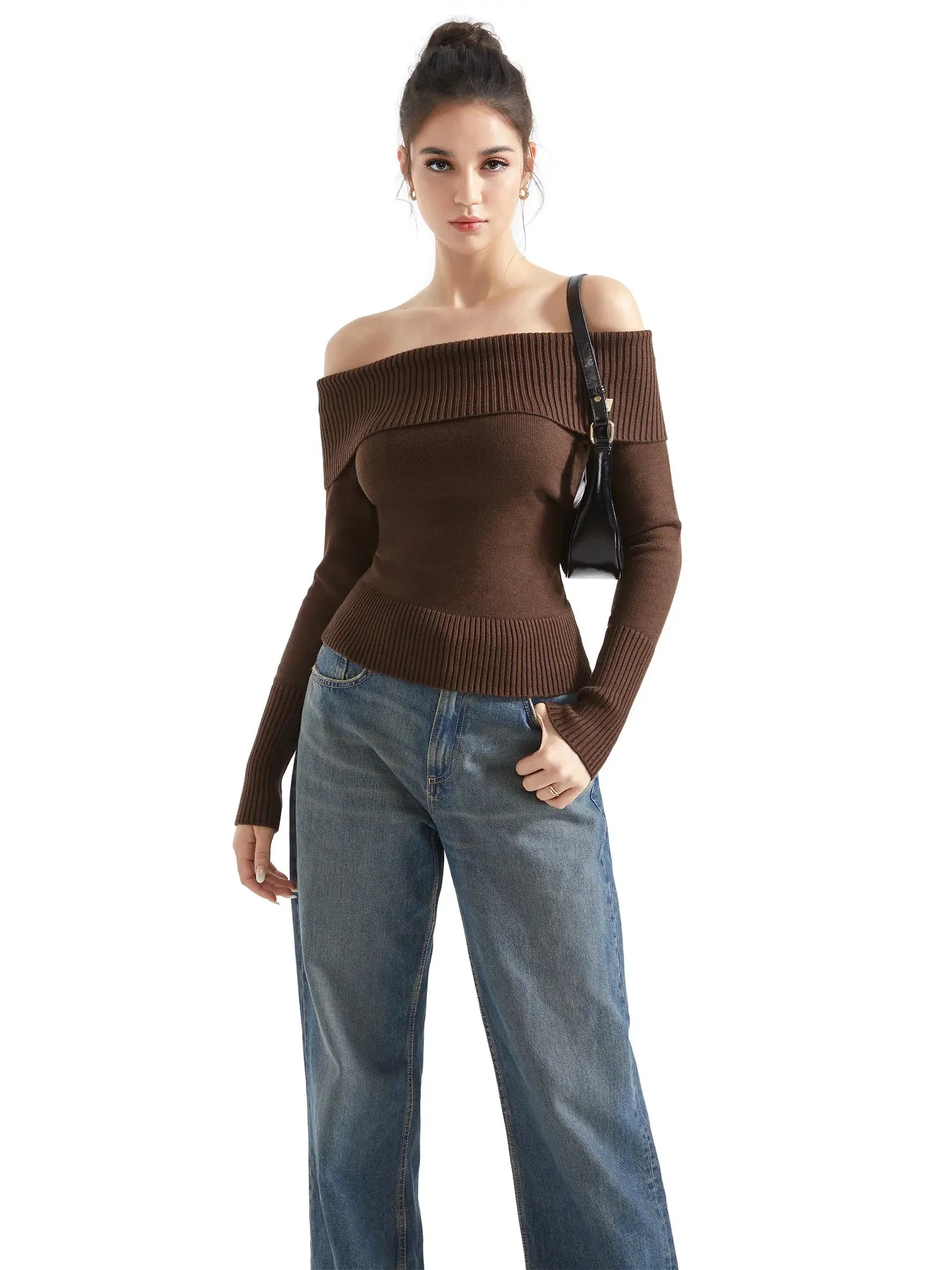 Ribbed Off Shoulder Shirt - Long Sleeve - Image 9