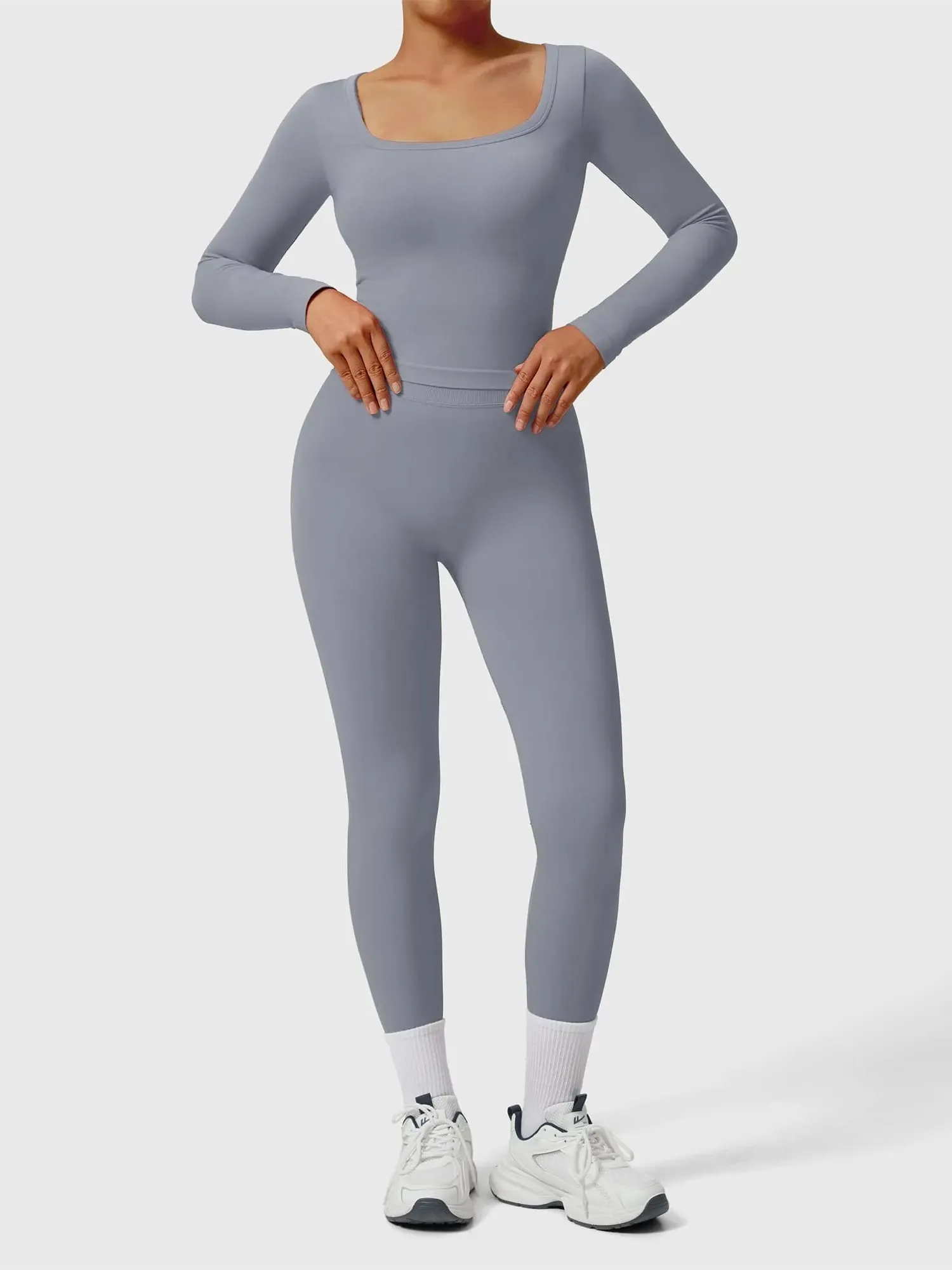 Scoop neck Seamless Leggings 2 Piece Workout Sets - Image 76