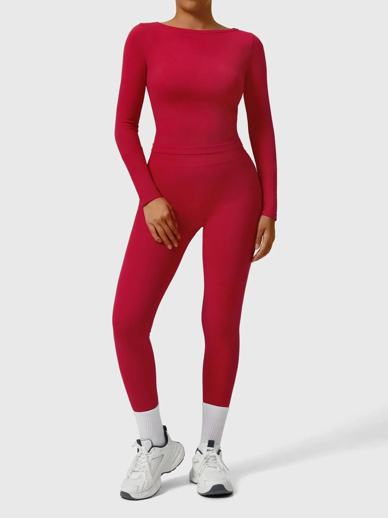 Scoop neck Seamless Leggings 2 Piece Workout Sets - Image 84