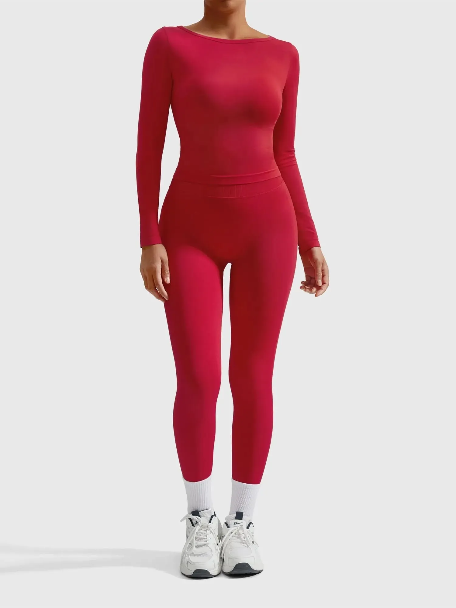 Scoop neck Seamless Leggings 2 Piece Workout Sets - Image 85