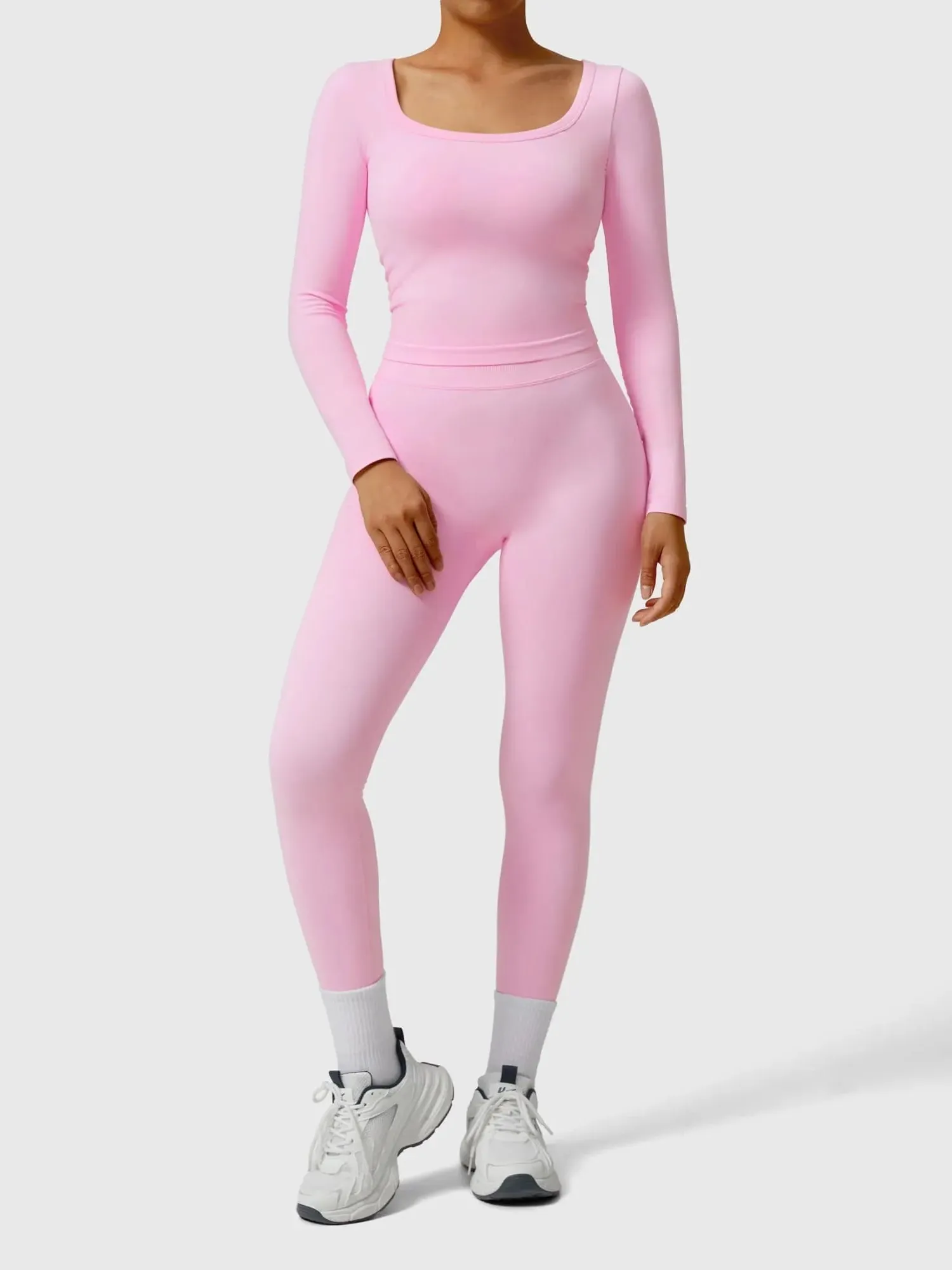 Scoop neck Seamless Leggings 2 Piece Workout Sets - Image 9