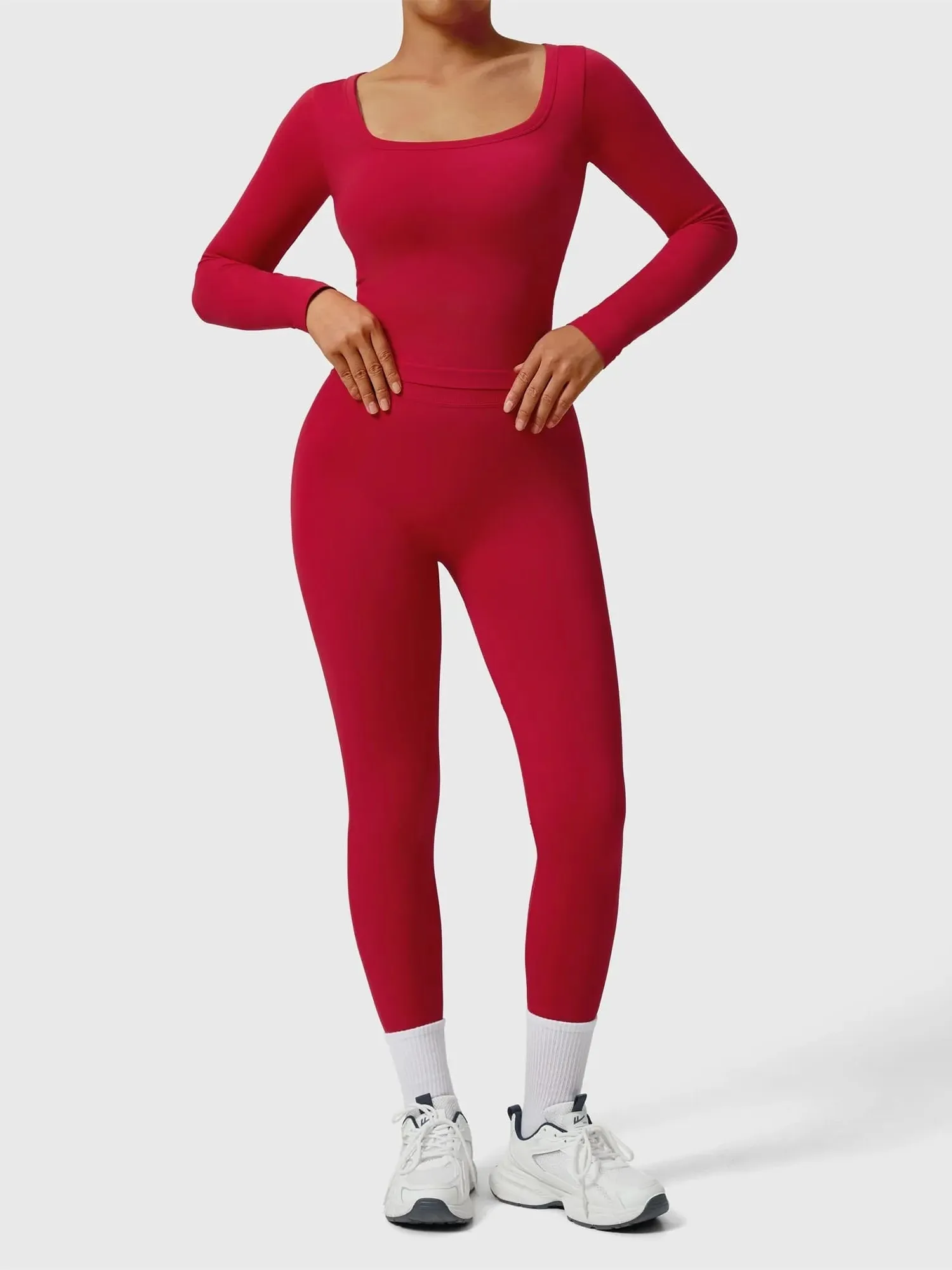 Scoop neck Seamless Leggings 2 Piece Workout Sets - Image 90