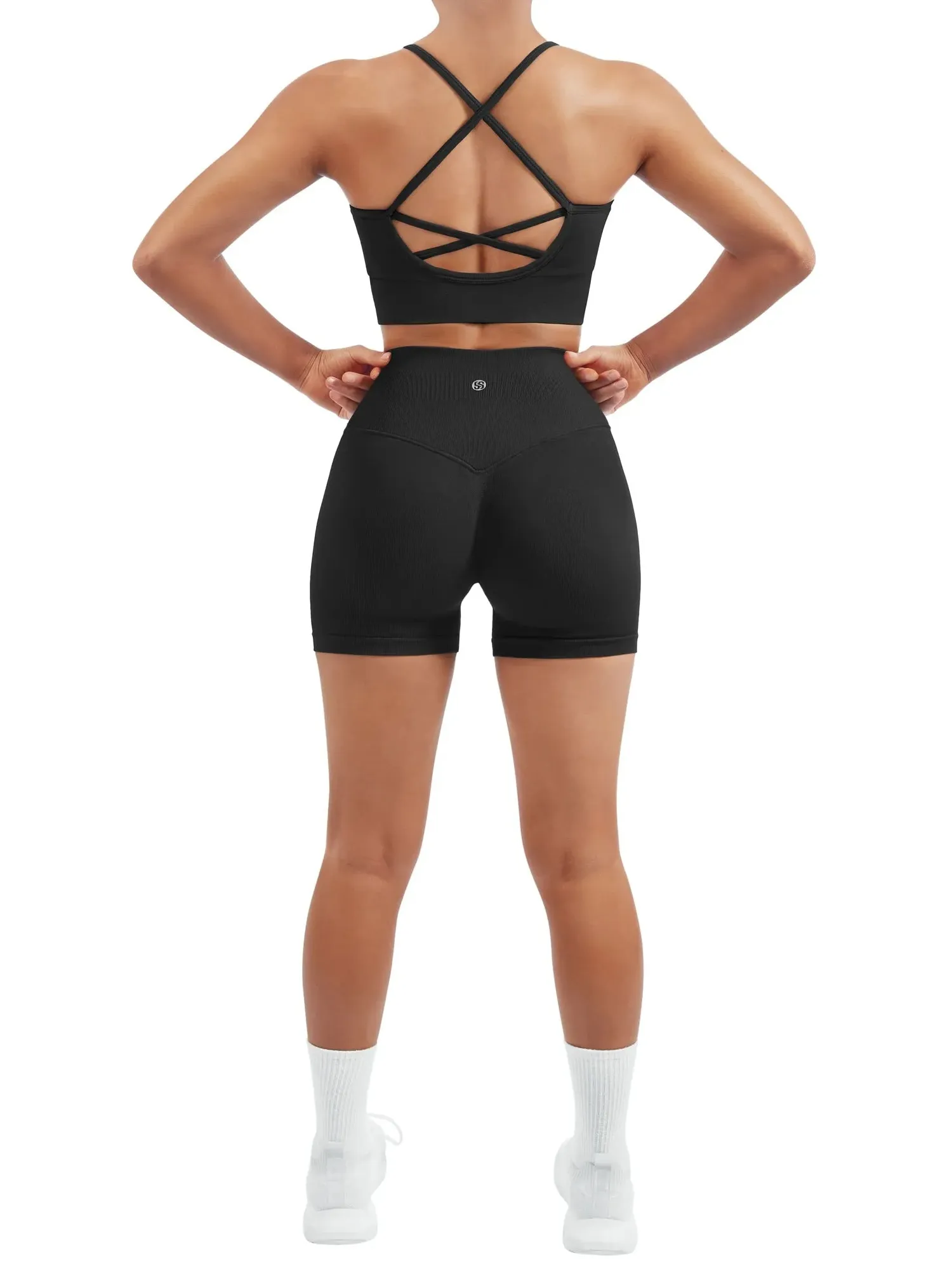 Criss Cross Sports Bra Seamless 2 Piece Workout Sets - Image 3