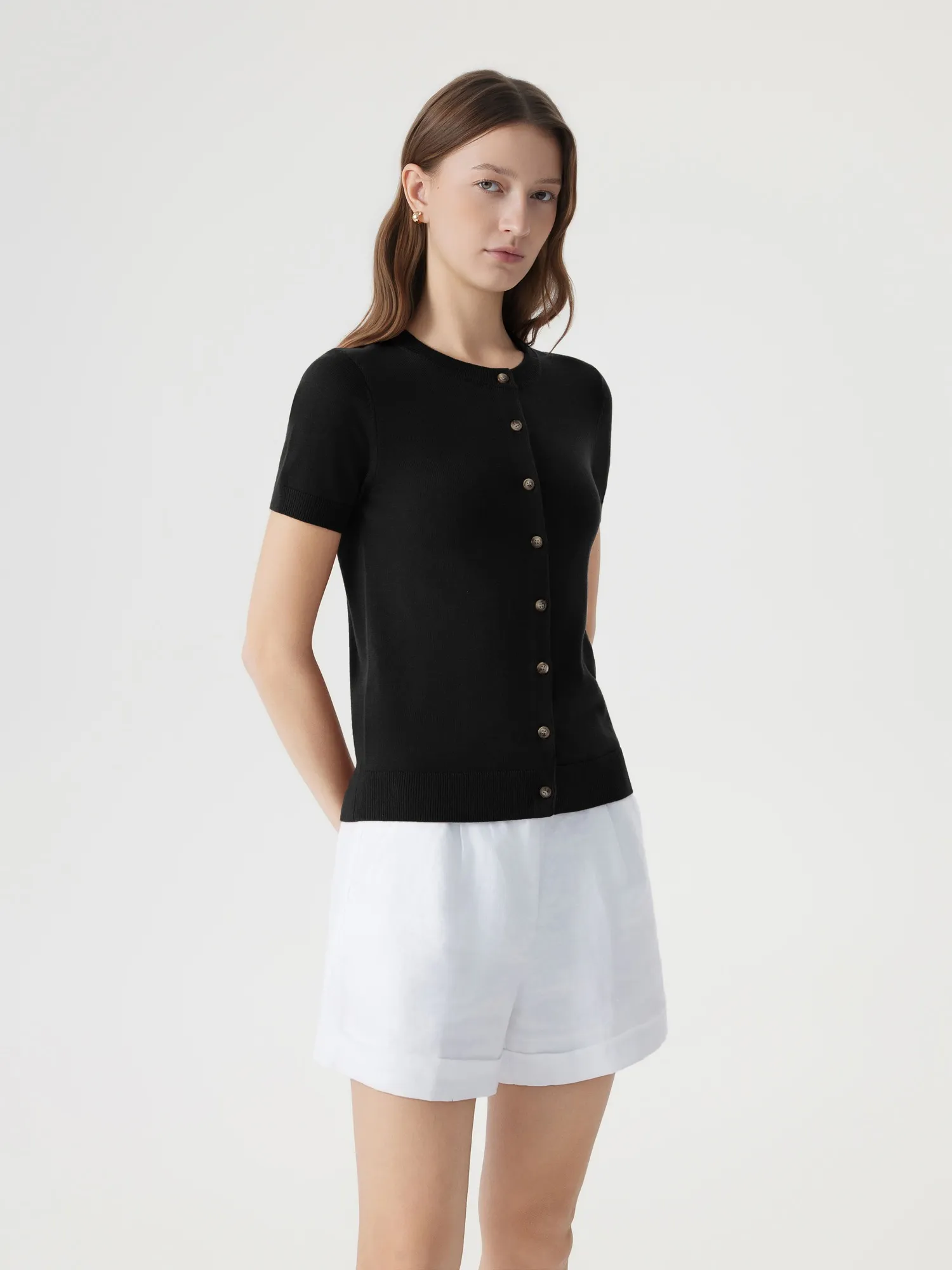 Cashmere Silk Blend Cardigan Spring Sweaters - Short Sleeve - Image 6